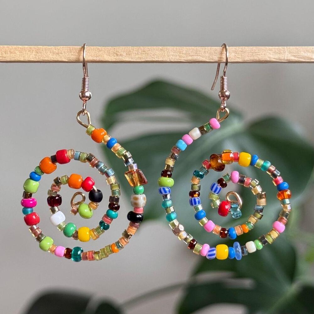 Handmade beaded spiral earrings